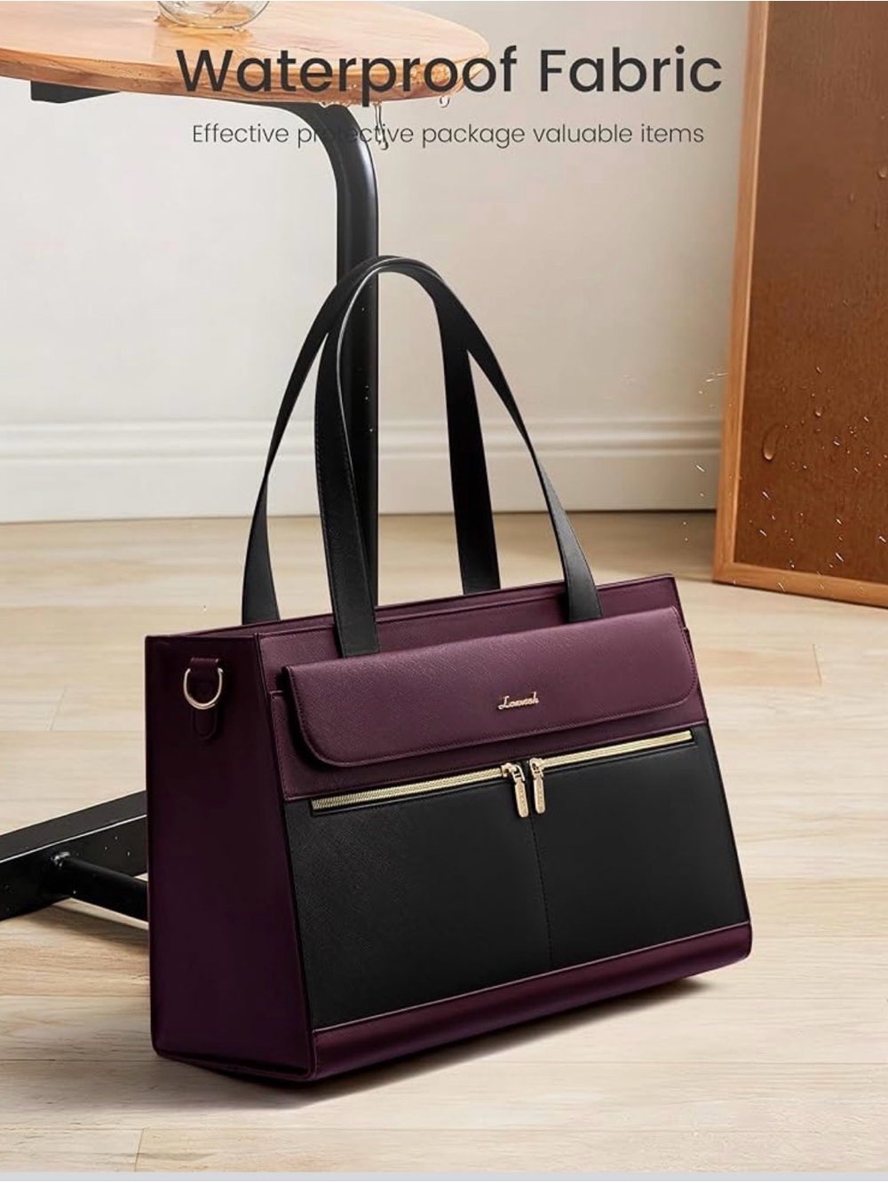 Two-Tone Burgundy and Black Tote with Matching Wristlet